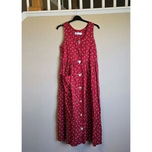 Vtg Dogwood Lane Dress Jumper S Red Fun Ceramic Buttons Festive 1 Front Pocket